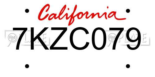 7KZC079 California License Plate