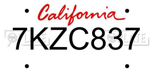 7KZC837 California License Plate