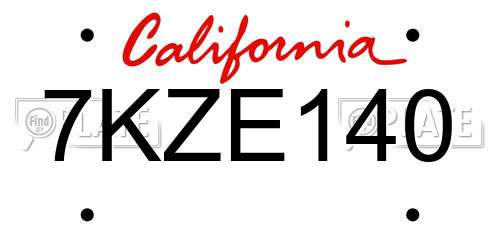 7KZE140 California License Plate
