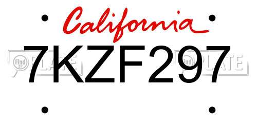 7KZF297 California License Plate