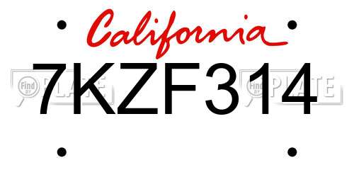 7KZF314 California License Plate
