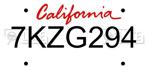 7KZG294 California License Plate