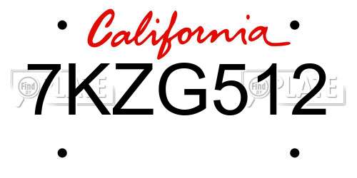 7KZG512 California License Plate