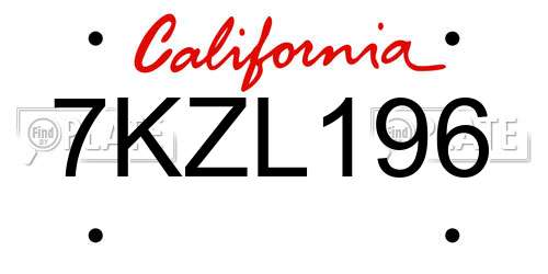 7KZL196 California License Plate