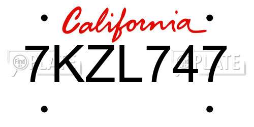 7KZL747 California License Plate