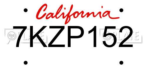 7KZP152 California License Plate