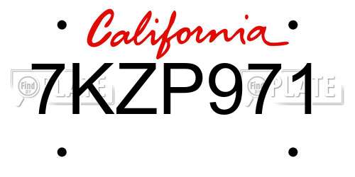 7KZP971 California License Plate