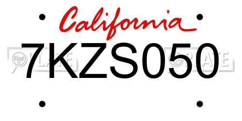 7KZS050 California License Plate
