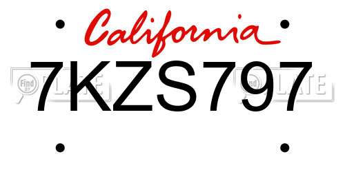 7KZS797 California License Plate