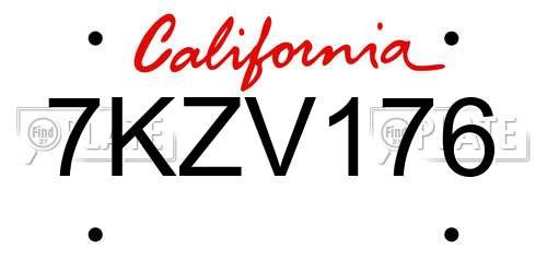7KZV176 California License Plate