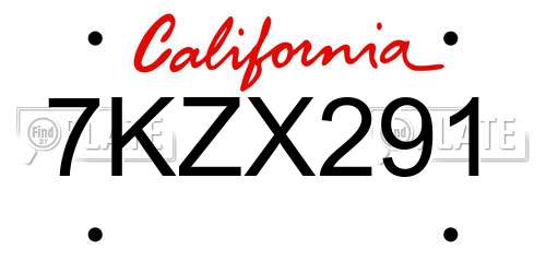 7KZX291 California License Plate