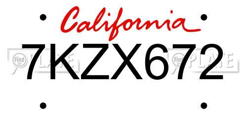 7KZX672 California License Plate