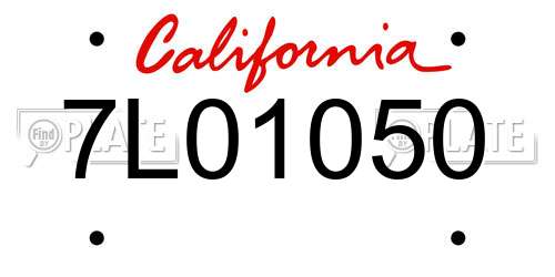 7L01050 California License Plate
