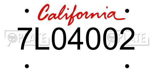 7L04002 California License Plate