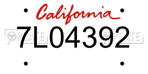7L04392 California License Plate