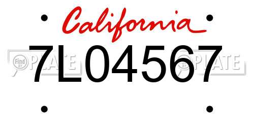 7L04567 California License Plate