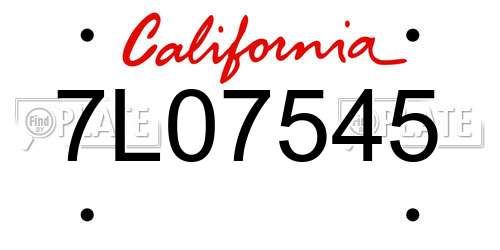 7L07545 California License Plate