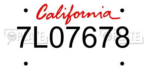 7L07678 California License Plate