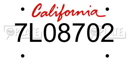 7L08702 California License Plate