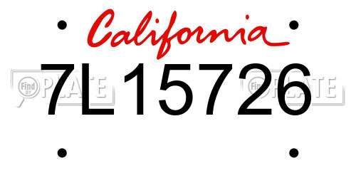 7L15726 California License Plate