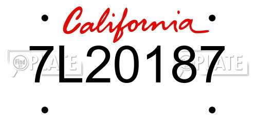 7L20187 California License Plate