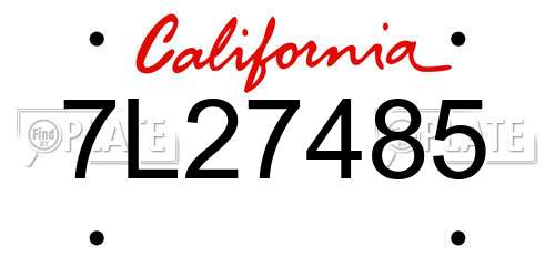 7L27485 California License Plate