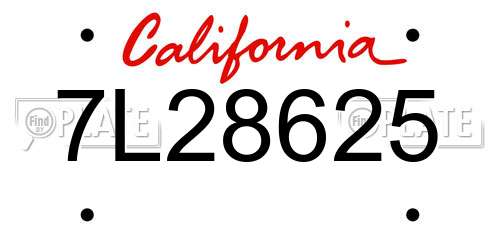 7L28625 California License Plate