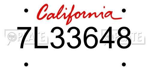 7L33648 California License Plate