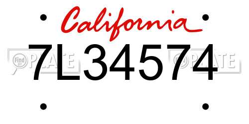 7L34574 California License Plate