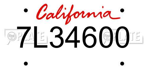 7L34600 California License Plate