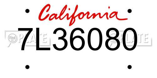 7L36080 California License Plate