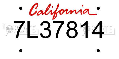 7L37814 California License Plate