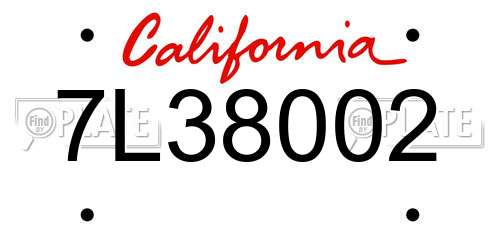 7L38002 California License Plate