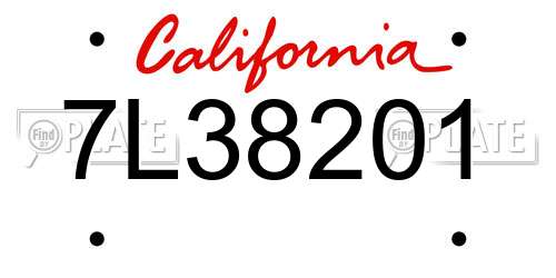 7L38201 California License Plate