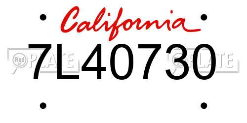 7L40730 California License Plate