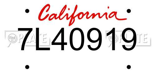 7L40919 California License Plate