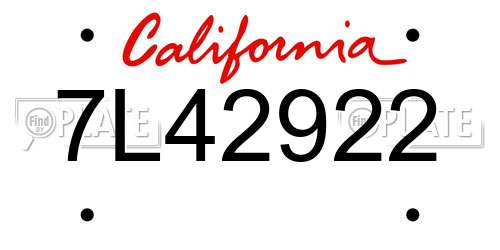 7L42922 California License Plate