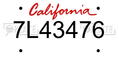 7L43476 California License Plate