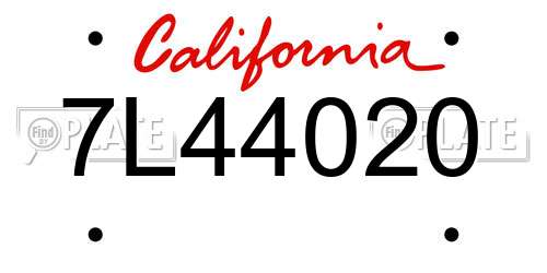 7L44020 California License Plate