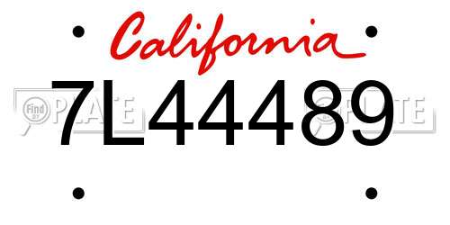 7L44489 California License Plate