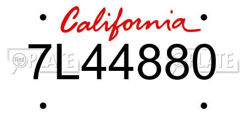 7L44880 California License Plate