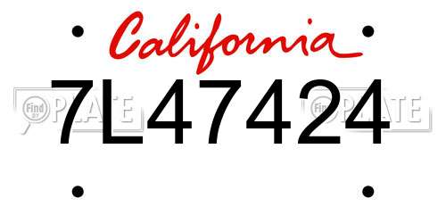 7L47424 California License Plate