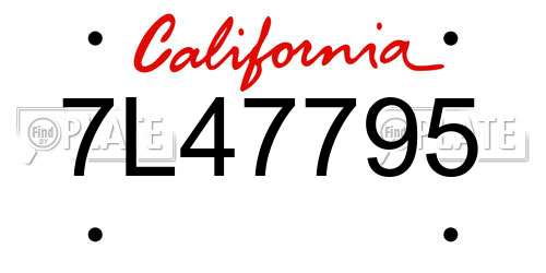 7L47795 California License Plate