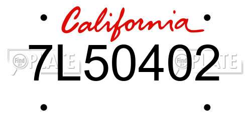 7L50402 California License Plate