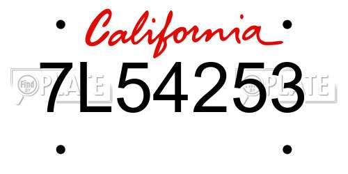 7L54253 California License Plate