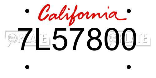 7L57800 California License Plate