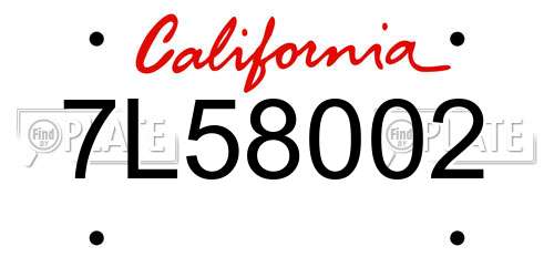 7L58002 California License Plate