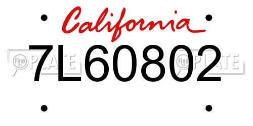 7L60802 California License Plate