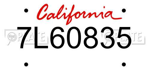 7L60835 California License Plate