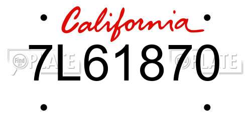 7L61870 California License Plate